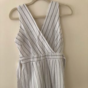 white and grey striped wrap around romper